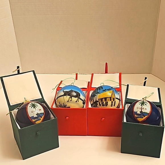 Hand Painted Glass Christmas Ornament Guam‎ Seal/Hafa Adai (Set of 4) - Picture 1 of 6